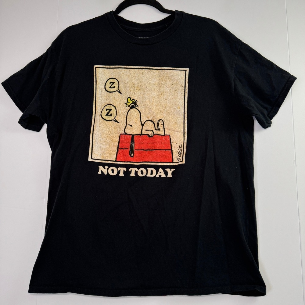 Peanuts Snoopy Not Today Graphic T-Shirt Black Hybrid Apparel Large Cotton Tee